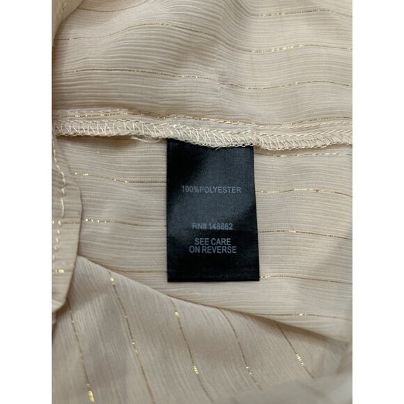 Torrid Chiffon L/S Blouse 3XL Button V-Neck Sheer Beige Gold Thread Academia - Picture 7 of 10